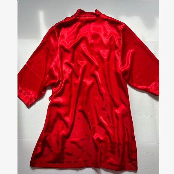 Vintage Red Satin Robe Lingerie Cacique Cardigan - Picture 3 of 11